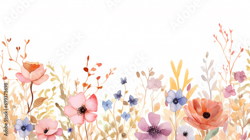 Floral frame with watercolor flowers, decorative floral background pattern © feeng