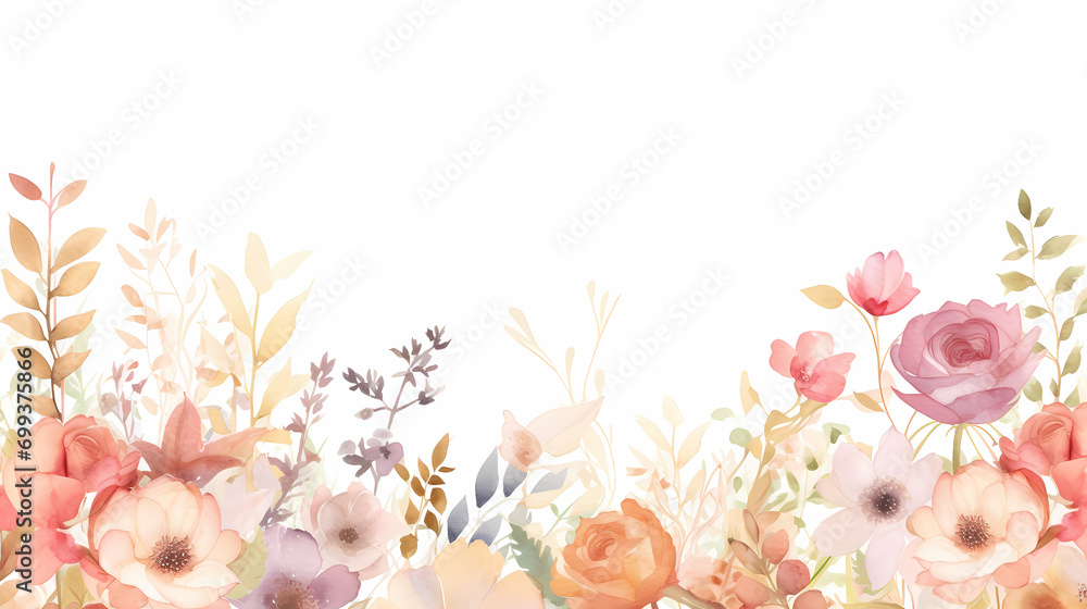 Floral frame with watercolor flowers, decorative floral background pattern