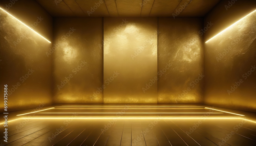 A gold minimal art space with empty room for background. A gold minimal art space with empty room for background.
