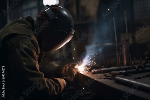Industrial welder opening, manufacturing metal, piping / boiler-making / metalworking. Generative AI