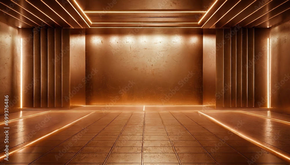 A minimal of the bronze neon light empty room for design purposes.