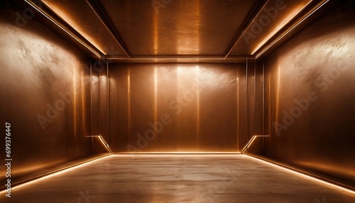 A minimal of the bronze neon light empty room for design purposes.