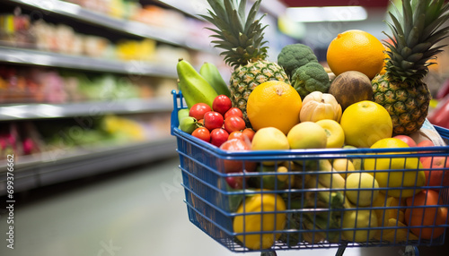 Freshness and variety of healthy fruits in supermarket generated by AI