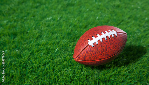 Playing field with grass, ball, and American football generated by AI