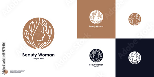 beauty salon woman with flower logo design template