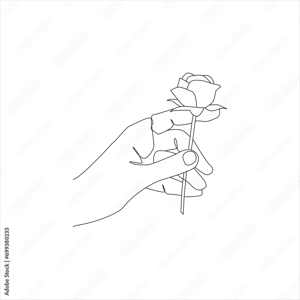 rose flower Continuous line drawing of a hand holding. Beautiful rose flower simple line art with active strok
