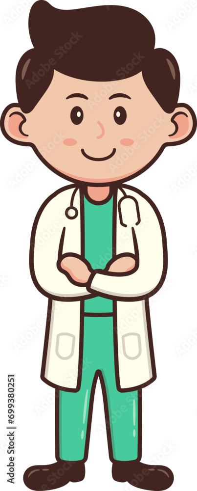 Smiling Male Doctor Character in White Coat and Stethoscope Smiling Male Doctor Character in White Coat and Stethoscope