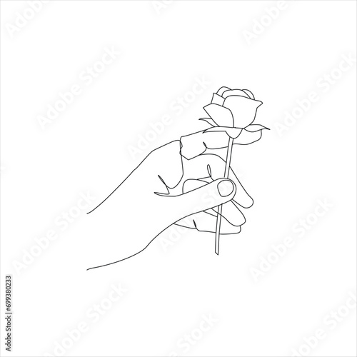 rose flower Continuous line drawing of a hand holding. Beautiful rose flower simple line art with active strok 