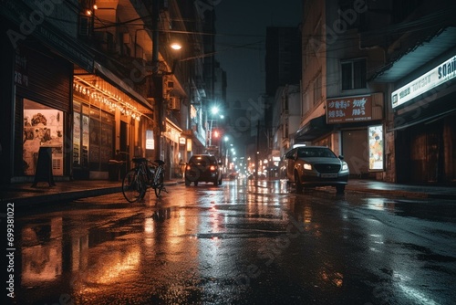 A city street at night. Generative AI