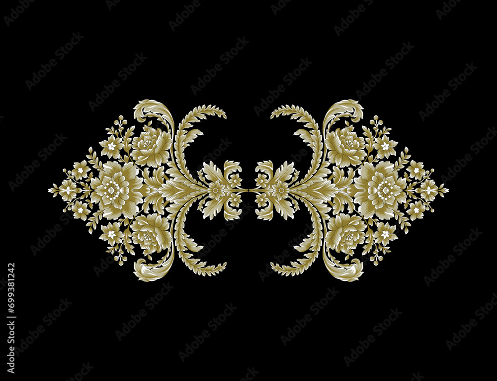 Paisley-Muster.Digital Textile Design Motif Gold Colorful Stock.decorative elegant luxury design rococo style design for textile prints.creative traditional flowers and leaf for print.