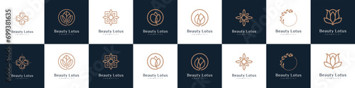 Set of abstract beauty flower with line art style logo design. icons ornaments for your business photo