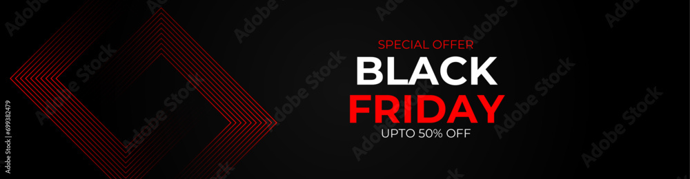 Black Friday Sale Horizontal Banner with Dark Shiny Balloons on dark Background with Place for text. 3d black and blue realistic balloons and sale text. cover, banner, website. Vector illustration