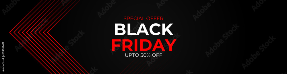 Black Friday Sale Horizontal Banner with Dark Shiny Balloons on dark Background with Place for text. 3d black and blue realistic balloons and sale text. cover, banner, website. Vector illustration