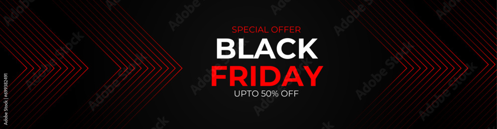 Black Friday Sale Horizontal Banner with Dark Shiny Balloons on dark Background with Place for text. 3d black and blue realistic balloons and sale text. cover, banner, website. Vector illustration