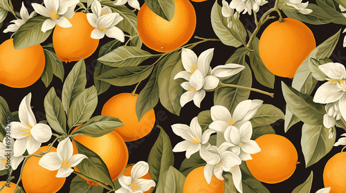 seamless floral pattern with the background of orange