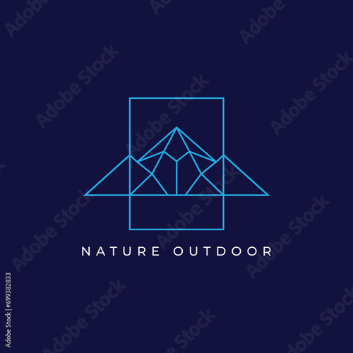 mountain peak outdoor exsploration adventure minimalist logo design graphic vector