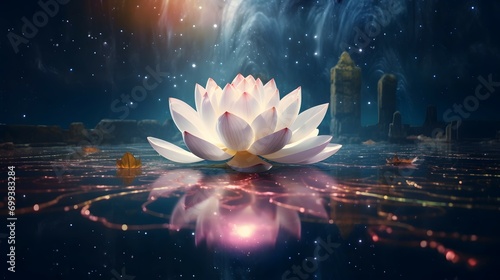 Mystical Lotus Flower on Cosmic Water