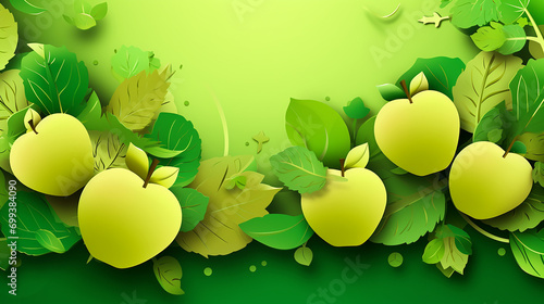 fresh green apple fruit background in paper cut style photo