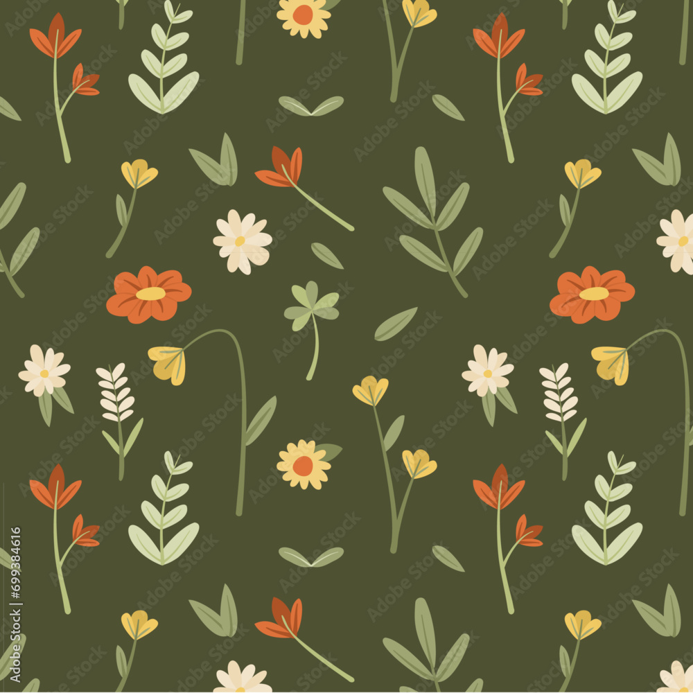 Obraz premium flowers pattern leafs, multicolor, doodle