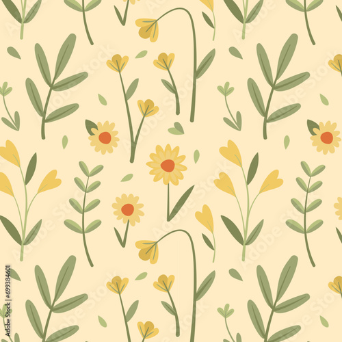 yellow flowers pattern hand drawn doode color, photo