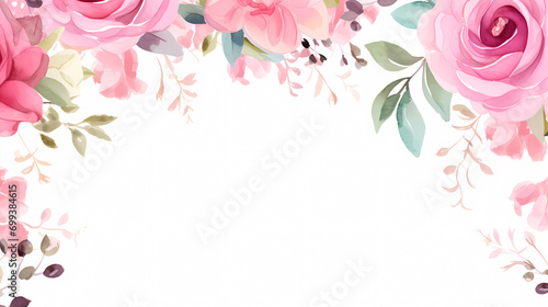 Floral frame with watercolor flowers, decorative floral background pattern
