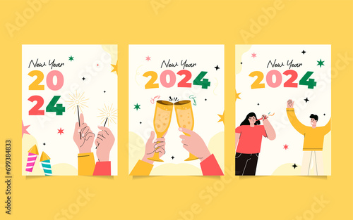 Happy New Year 2024.illustration with a festive realistic decoration concept. Celebrate 2024 party for Web Poster, banner, cover card.