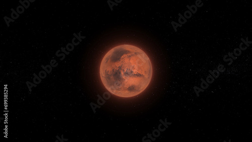 Mars planet on space with colorful starry night. front view of Mars planet from space with beautiful galaxy. full view of Mars 4k resolution.