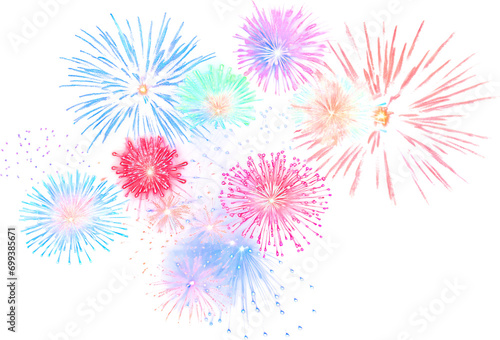 Fireworks isolated on transparent background. PNG