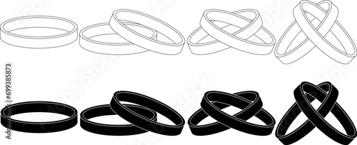outline silhouette wedding rings icon set