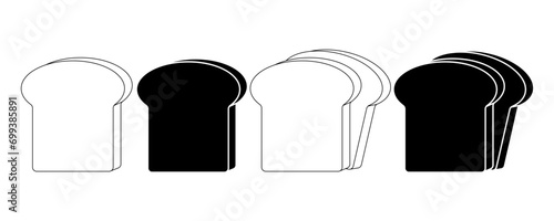 outline silhouette sliced bread icon set isolated on white background