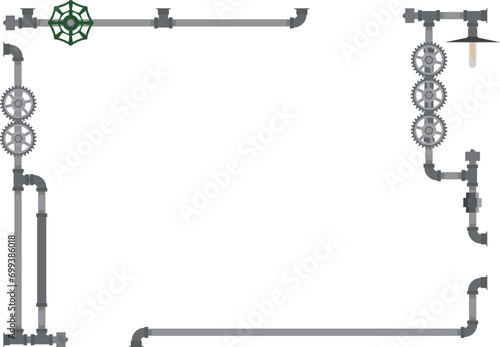 Steampunk plumbing frame Steel material with solid color
