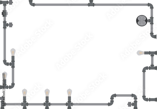 Steampunk plumbing frame Steel material with solid color
