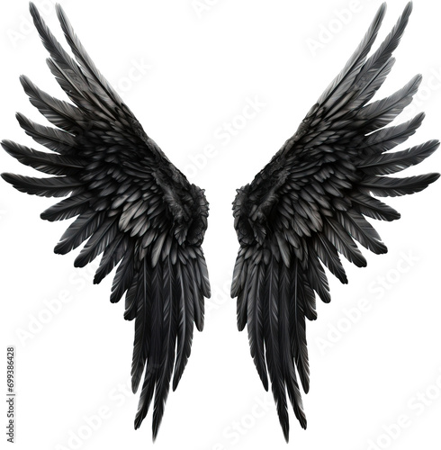 Black angel wings isolated on transparent background. PNG photo