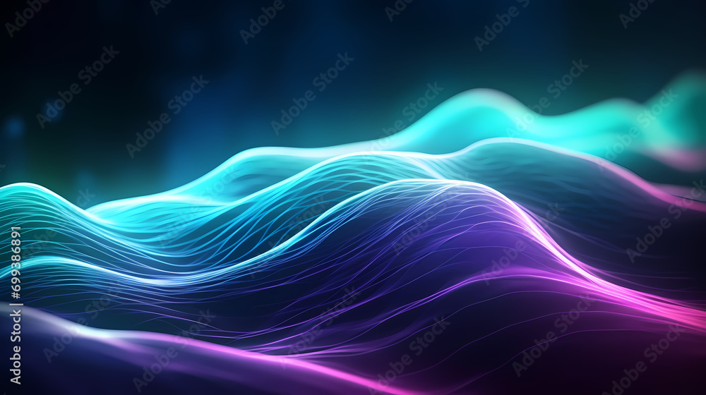 Digital technology blue rhythm wavy line abstract graphic poster web page PPT background with generative