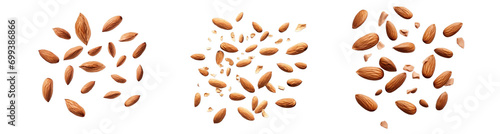 Collection of PNG. Flying falling almonds isolated on a transparent background.