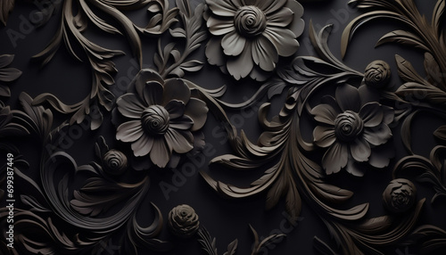 Abstract floral pattern on black background, elegant and modern generated by AI