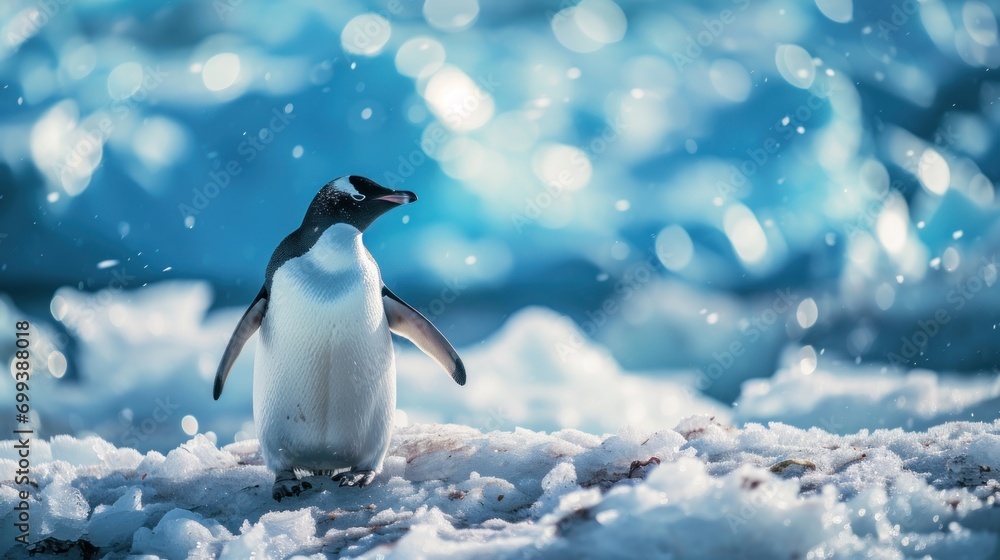 Obraz premium Adélie Penguin in Sparkling Snowy Habitat