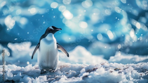 Ad  lie Penguin in Sparkling Snowy Habitat