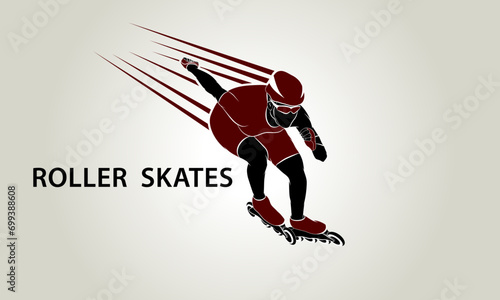 Athlete runs on roller skates. Logo. The emblem. Vector illustration.