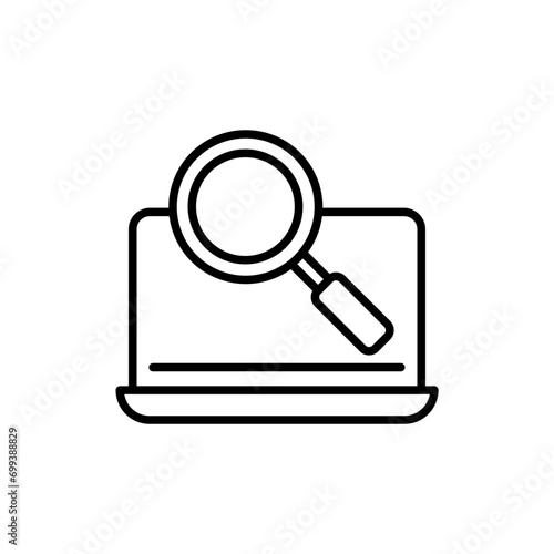 Laptop search outline icons, minimalist vector illustration ,simple transparent graphic element .Isolated on white background