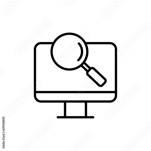 Monitor search outline icons, minimalist vector illustration ,simple transparent graphic element .Isolated on white background