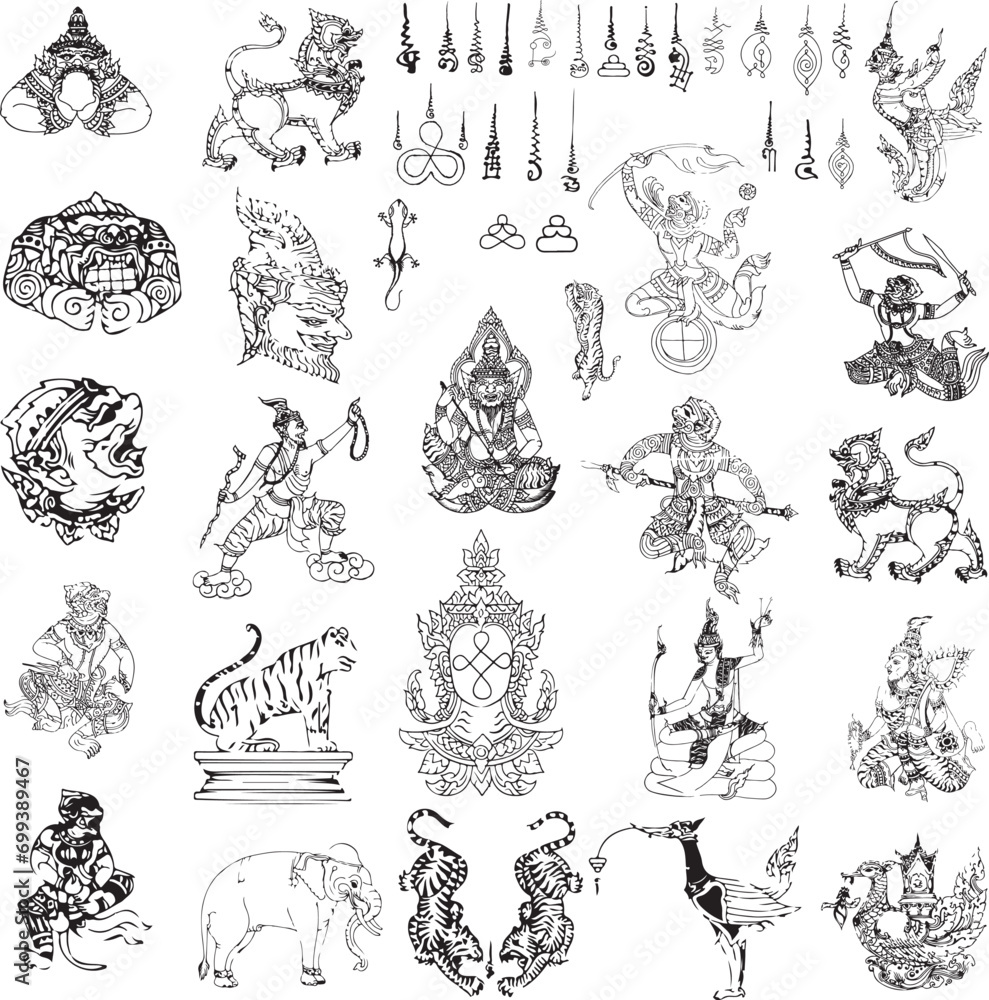 Thai Yantra Set Set Ancient Thai Tattoo Designs Vector In Black And thai-yantra-set-set-ancient-thai-tattoo-designs-vector-in-black-and