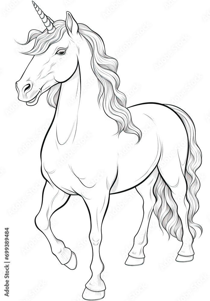 Unicorn coloring page isolated on transparent background