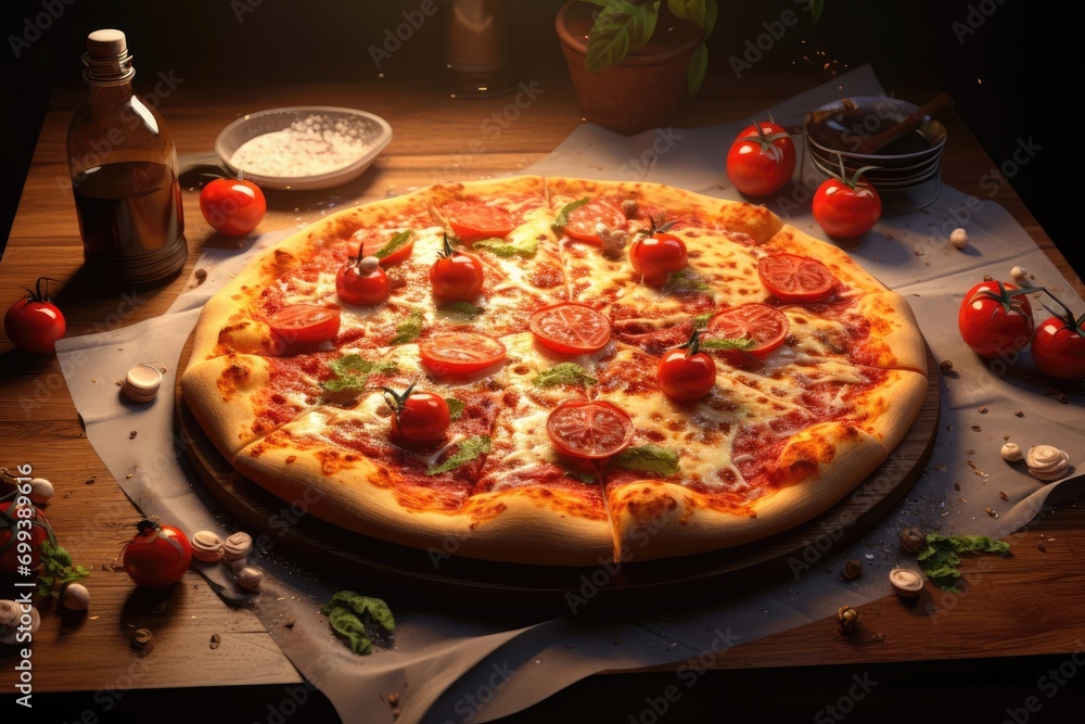 Mouth watering Delicious Cheese pizza with Beautiful Background.