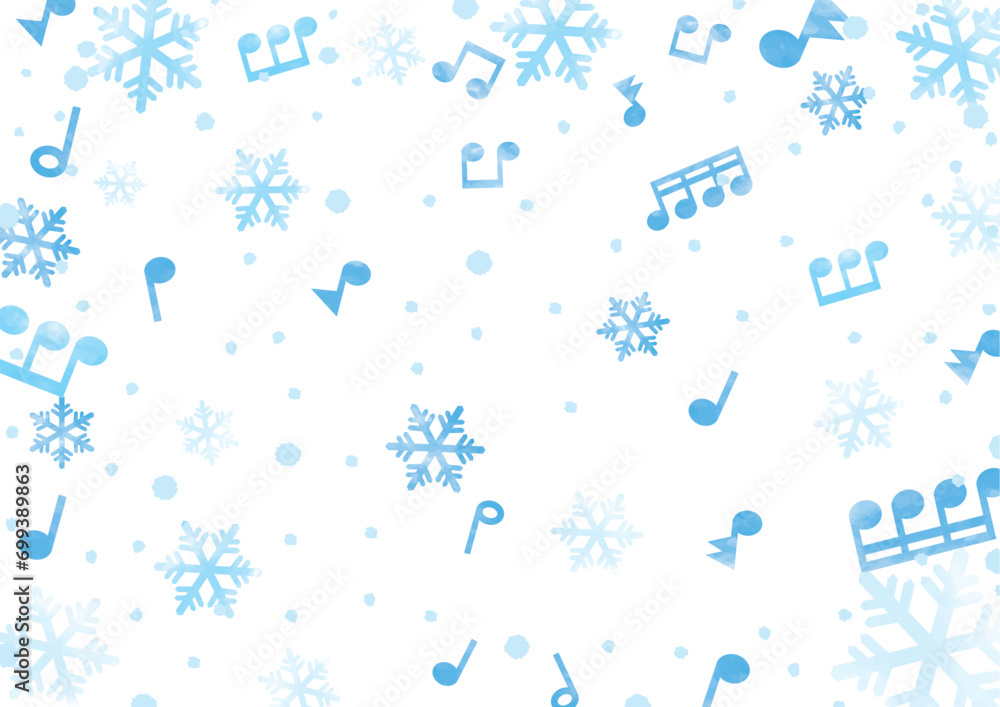 水色の雪の結晶と音符の背景・壁紙_横 Stock Vector | Adobe Stock