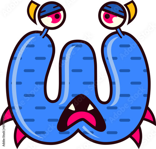 Children's Alphabet W with Cute Monster Letters
