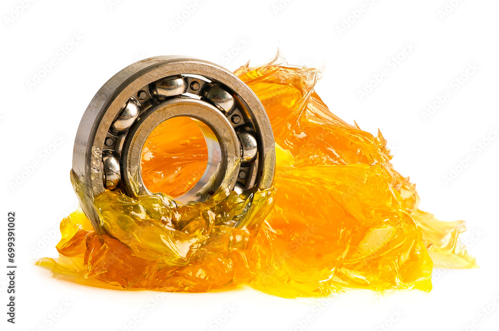 Ball bearing stainless with grease lithium machinery lubrication for automotive and industrial  isolated on white background with clipping path - obrazy, fototapety, plakaty 