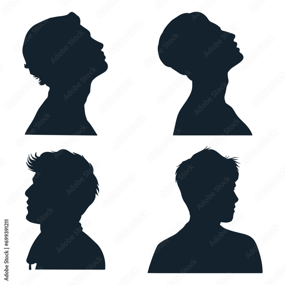 Collection of Man Head Silhouette. Isolated On White Background. Vector Illustration. 