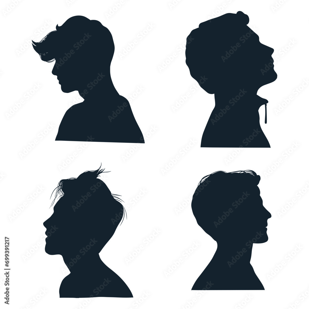 Collection of Man Head Silhouette. Isolated On White Background. Vector Illustration. 