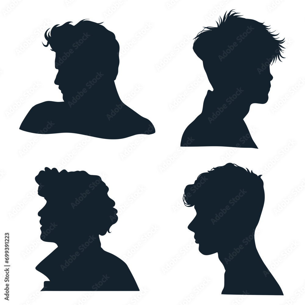 Collection of Man Head Silhouette. Isolated On White Background. Vector Illustration. 